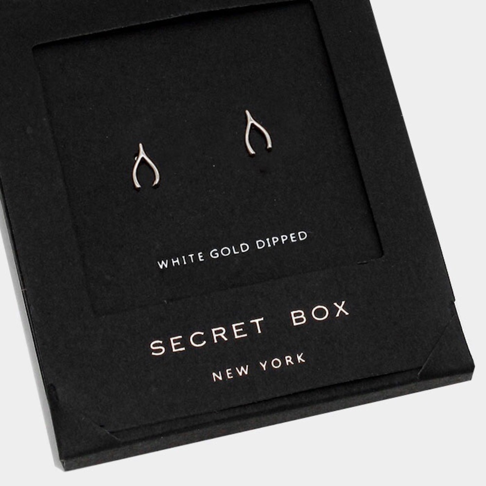 White Gold Dipped Wishbone Stud Earrings - Picture 2 of 3